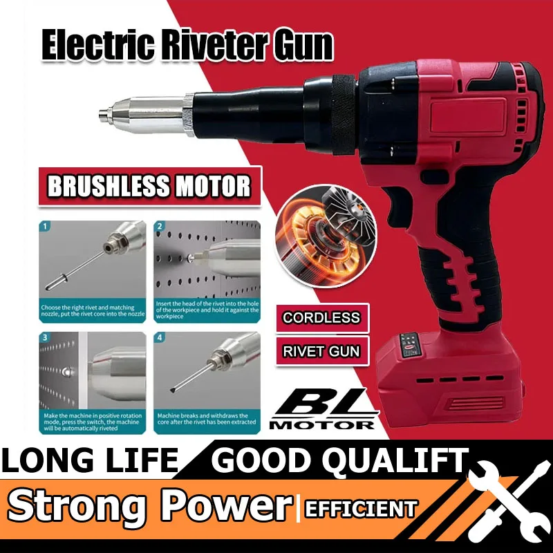 Per Milwaukee 4.8MM Cordless Rivettatrice Elettrica 18V Batteria Pistola Brushless Rivetto Strumento di Rivettatura Con Luce A LED Per Milwaukee