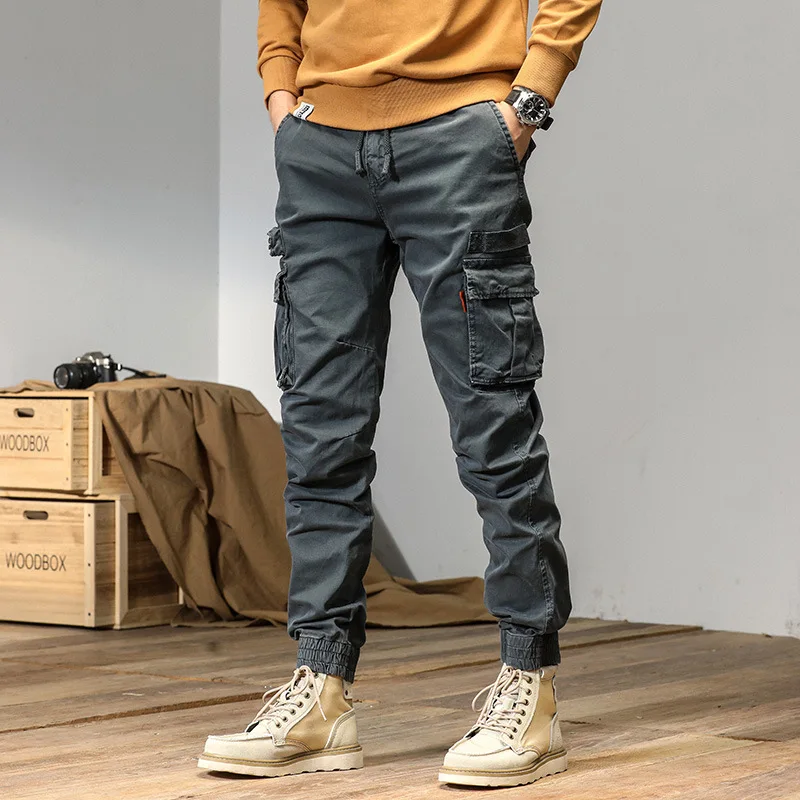 الربيع والخريف جديد الأمريكية الرجعية عمال السراويل الرجال وظيفية بارد عداء ببطء عمال السراويل عارضة