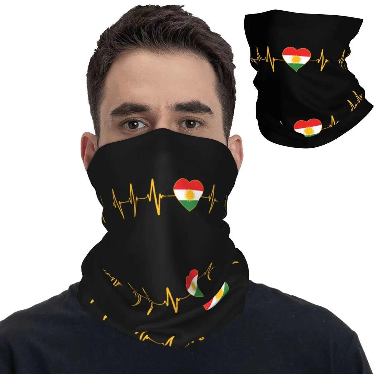 Bandana con estampado de la bandera del latido del corazón kurdo, pañuelo mágico para el cuello, máscara facial multifuncional para correr, Unisex, Invierno