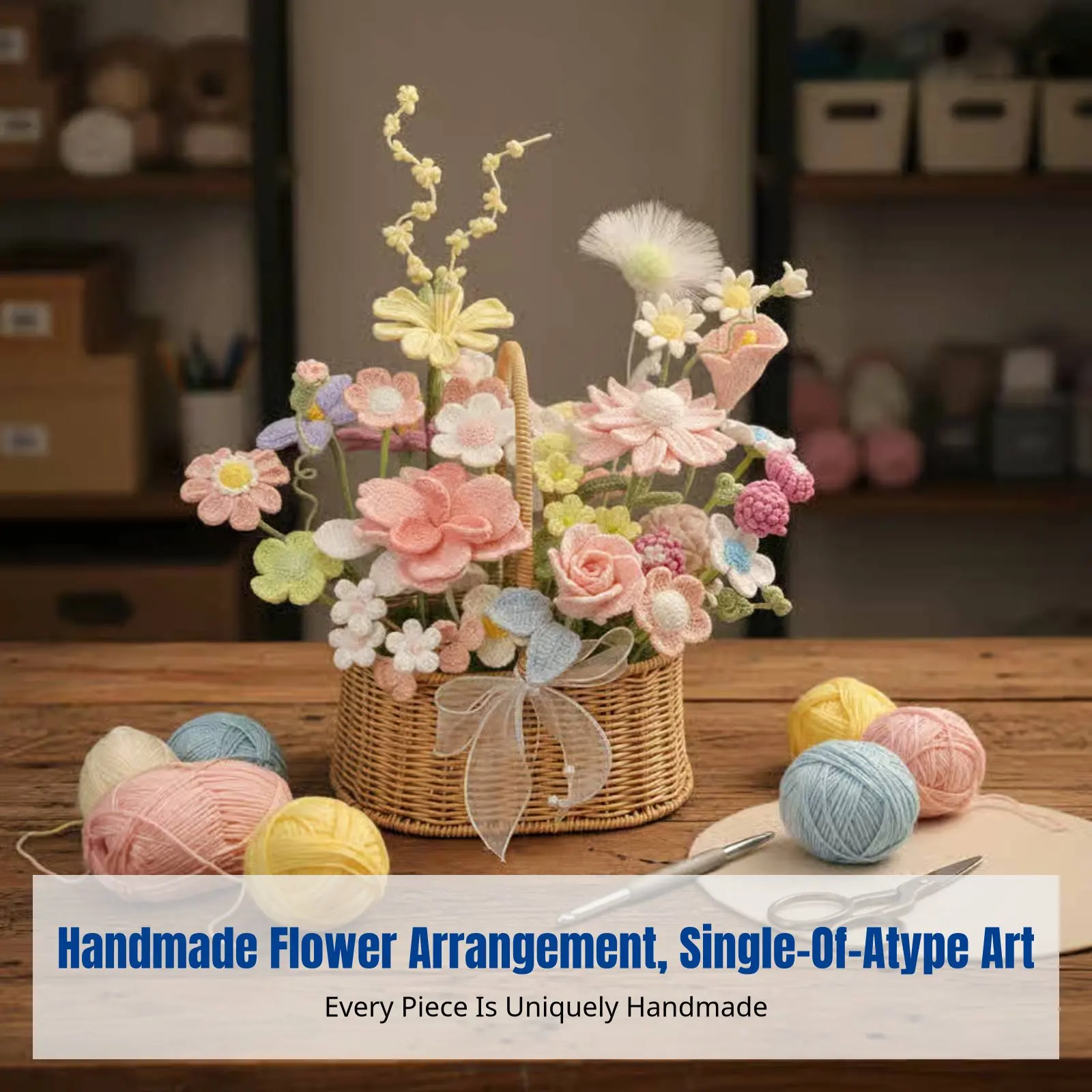 

Набор для самостоятельного изготовления цветочной корзины, композиция из пряжи ручной работы, искусственные цветы, креативный подарок для женщин