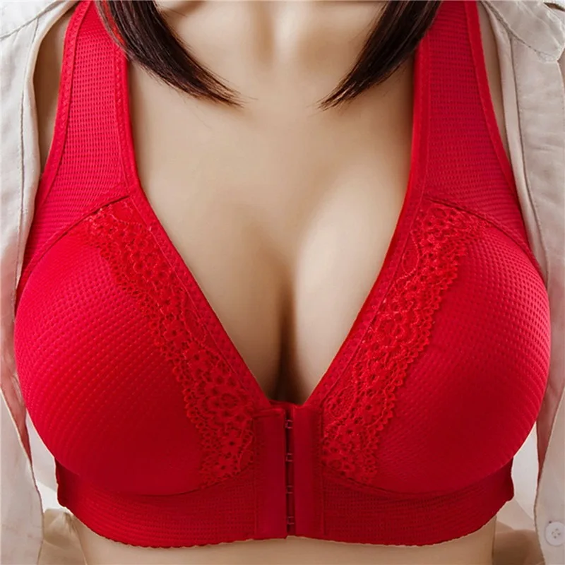 Front Buckle Women Bra Thin And Rimless  Brassieres Breathable Underwears Comfortable Middle-aged And Elderly Women