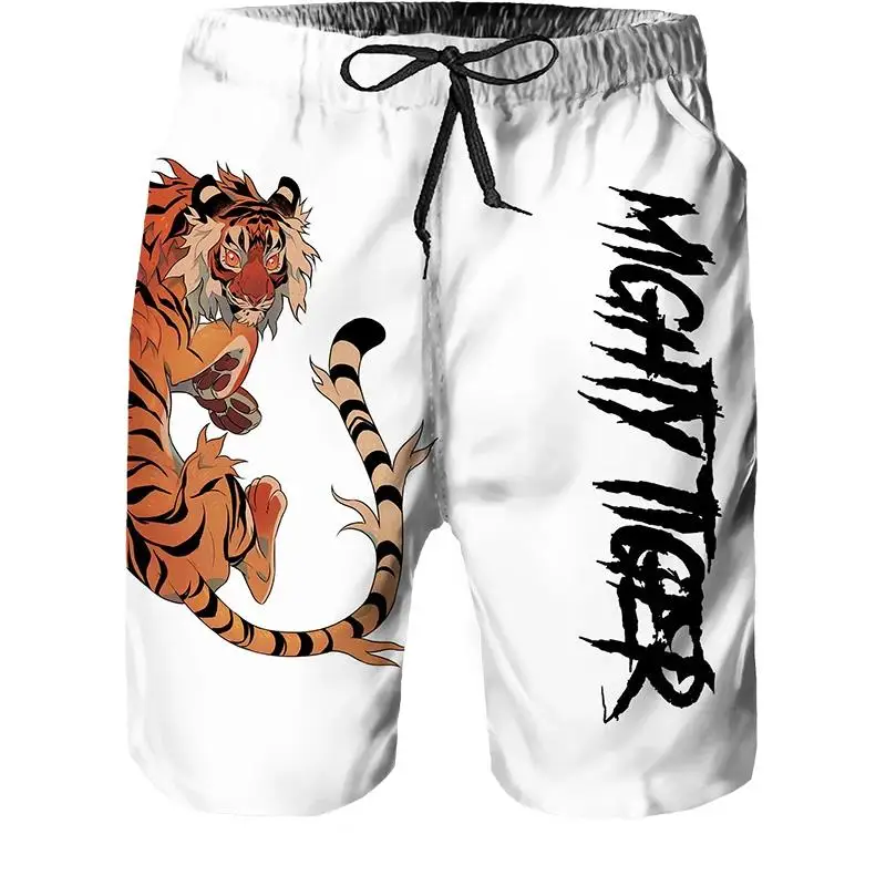 2024 Summer New Men Beach Shorts Casual Cool Animal 3d Print Tiger Short Pants Running Trunks Breathable Pockets Swimwear