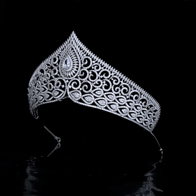 Luxurious European Style Zircon Cubic Crown for Brides Wedding Hair Accessory Large Size Tiaras for Birthday Party Pageant