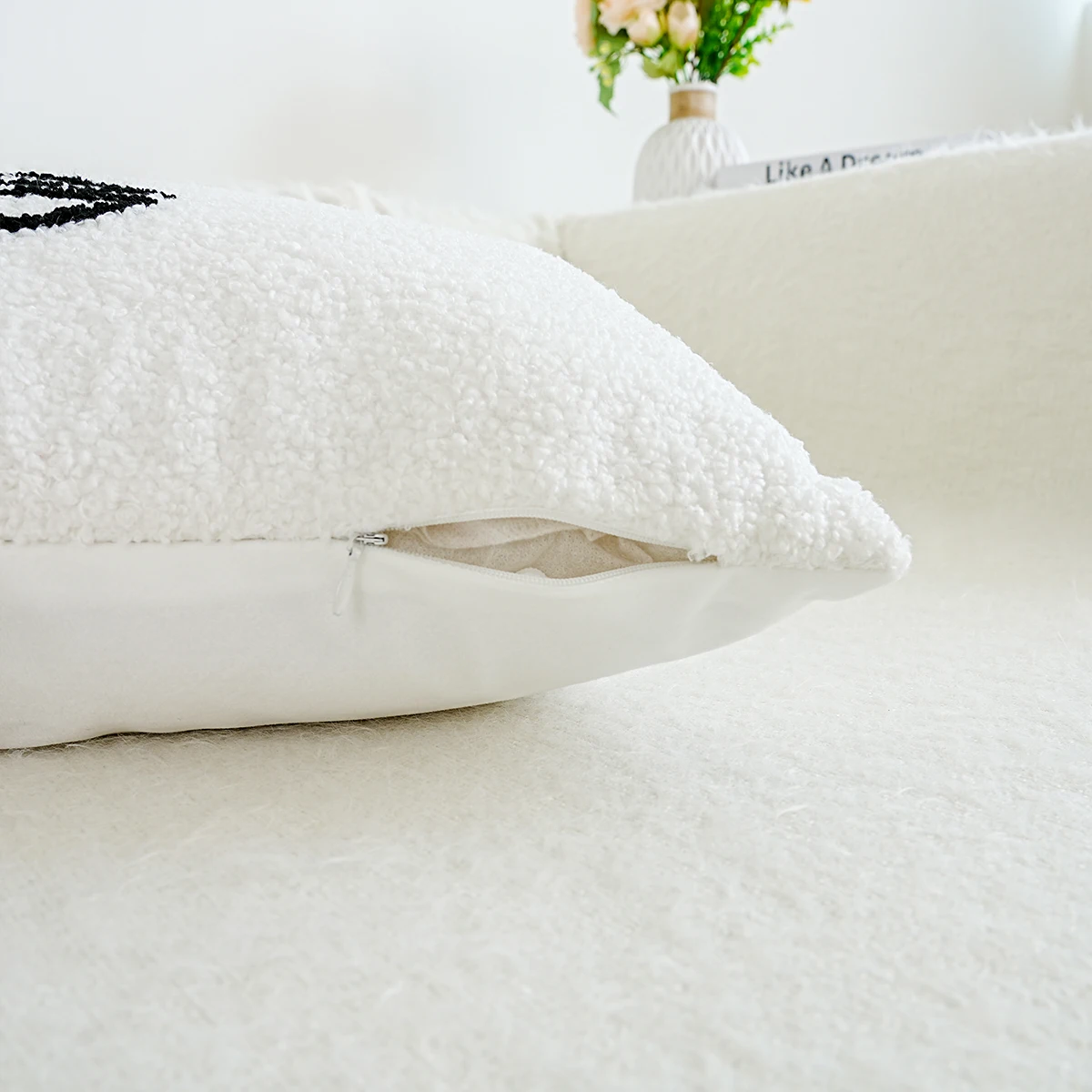 1pc, Teddy velvet abstract face embroidery cushion pillow case, home decoration, without pillow core