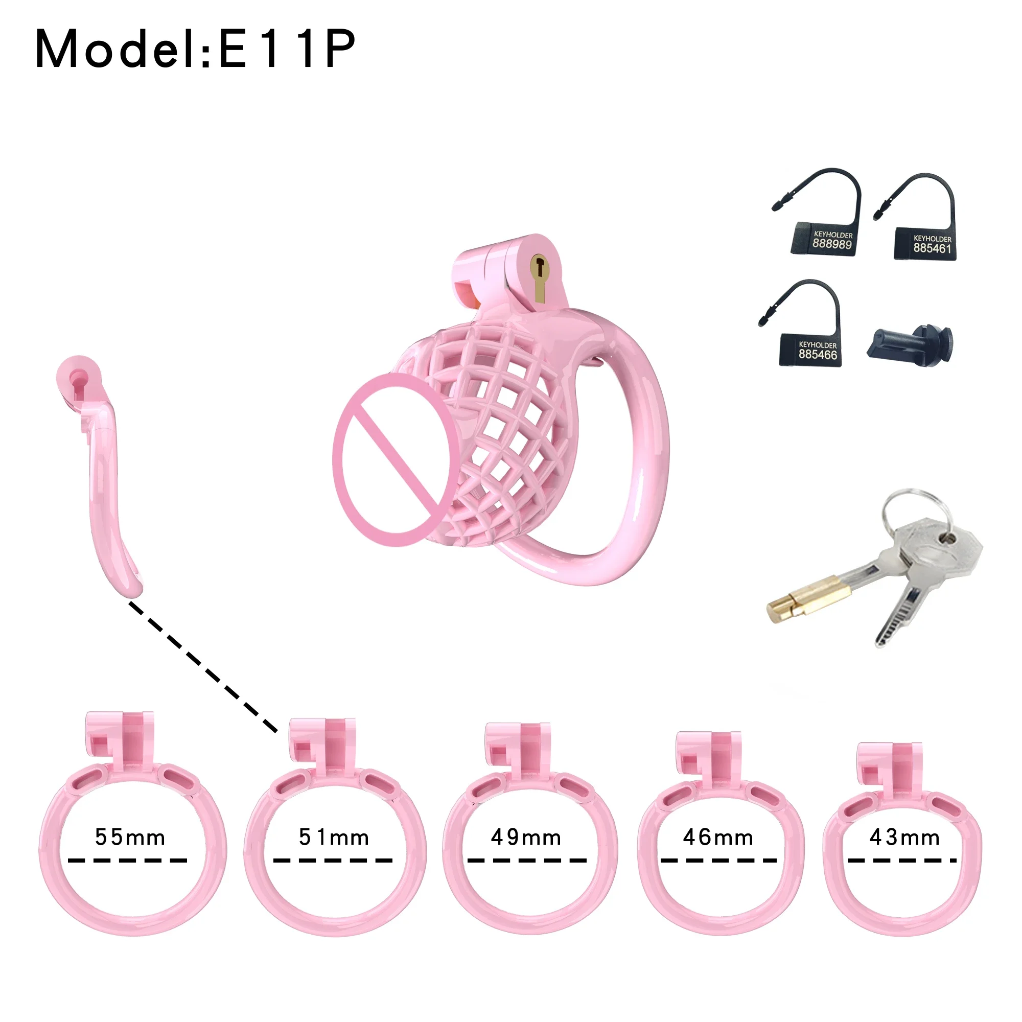 New Pink ABS Cobras Chastity Cage Faux Vagina Sissy CB Lock with 5 Size Base Penis Ring Cock Cage Erotic Sex Toys for Man Gay