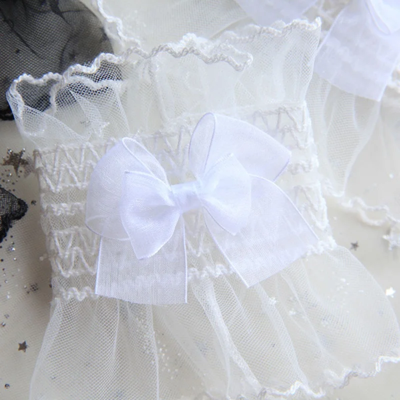 Lolita Loli Sweet False Sleeve Wrist Cuffs Fashion Bow Mesh Tulle Lace Gloves for Women Girls Wedding Party Bracelet Wristband