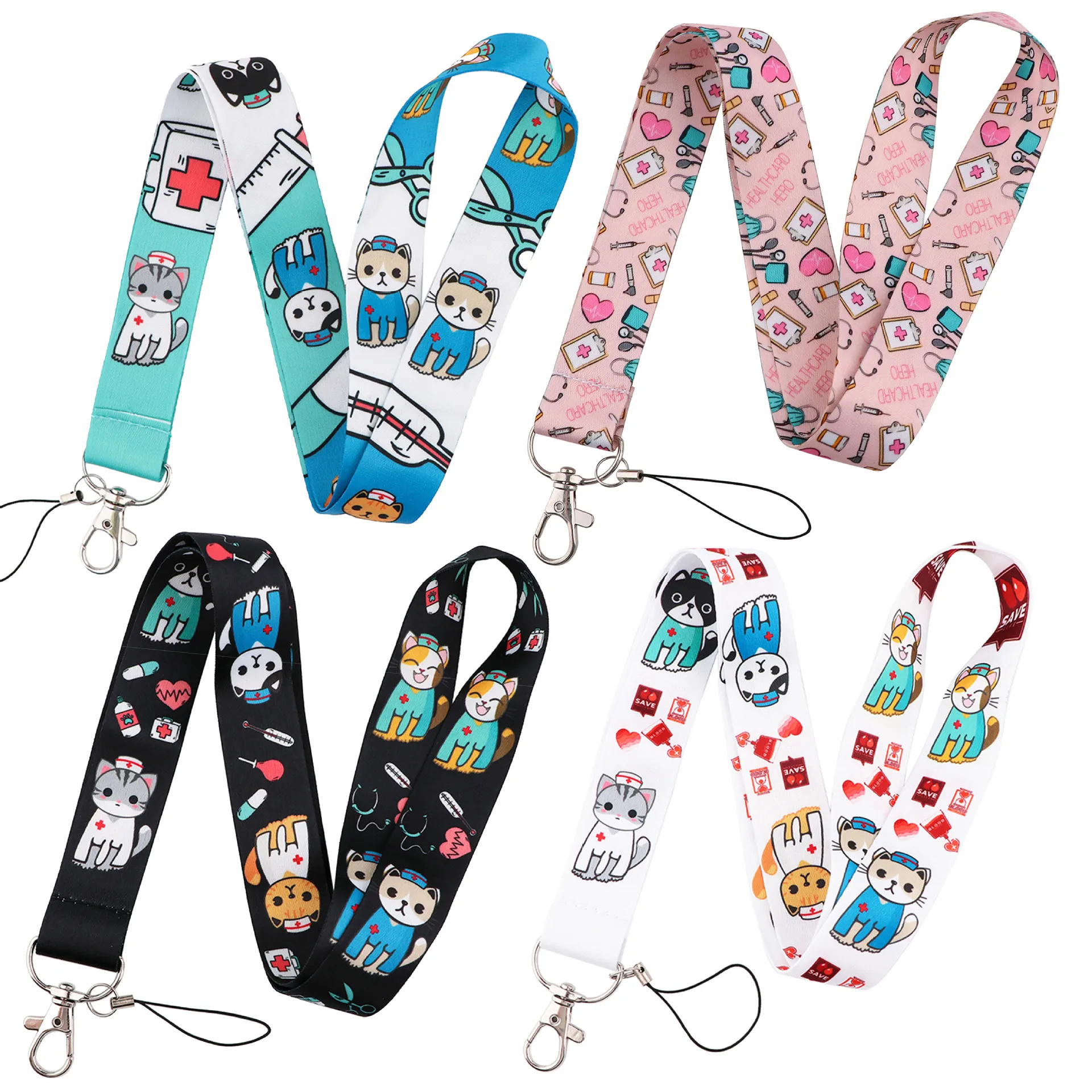 Cat Doctor Cartoon Phone Hanging Rope Key Accessories Double sided Printed Polyester Hanging Rope Work ID Accessories Hanging Ac