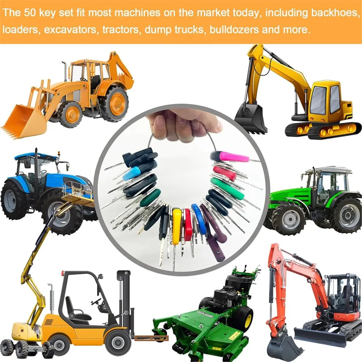 50 Heavy Equipment Keys Master Set, Construction Contractor Ignition Keys for CAT Case