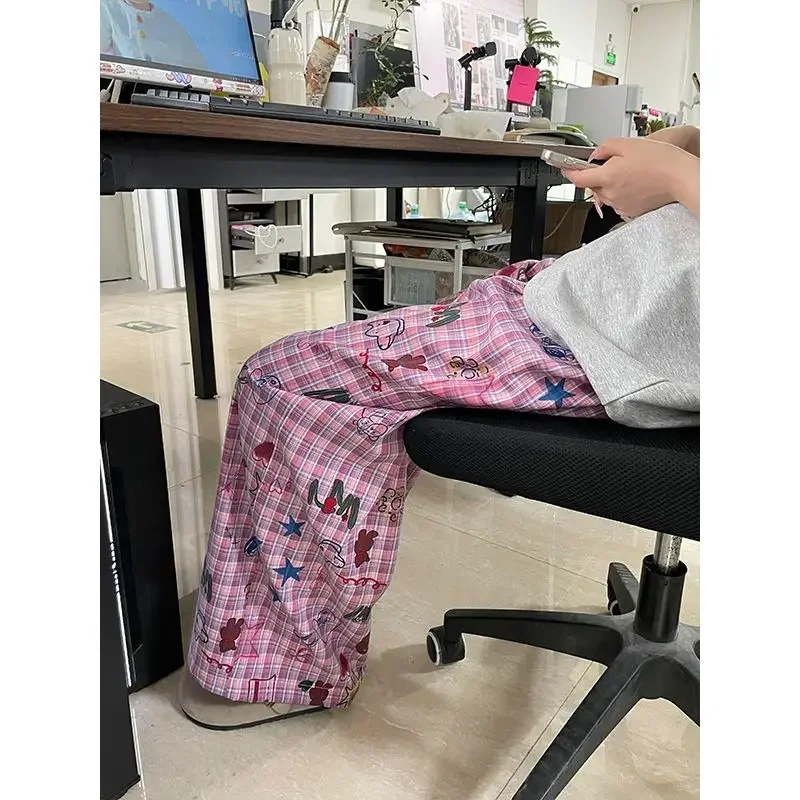 Japanese Anime Cute Graffiti Printing Straight Pants Hip Hop Grunge Kawaii Sweatpants Loose Joggers Casual Pink Cartoon Trousers