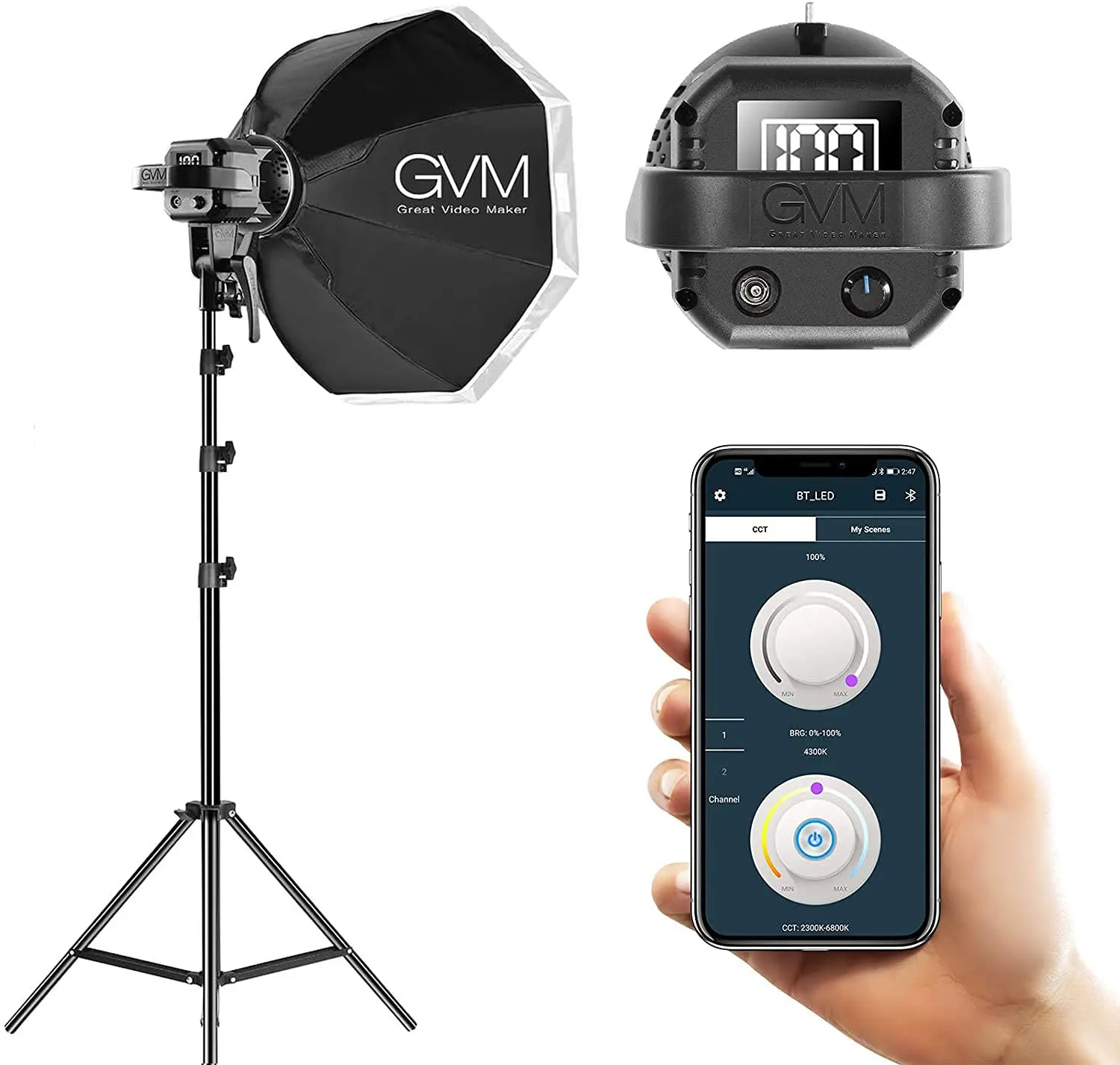 GVM P80S 80W Softbox Lighting Kit with APP Control Professional Studio Photography Lighting with Digital Display LED Video Light