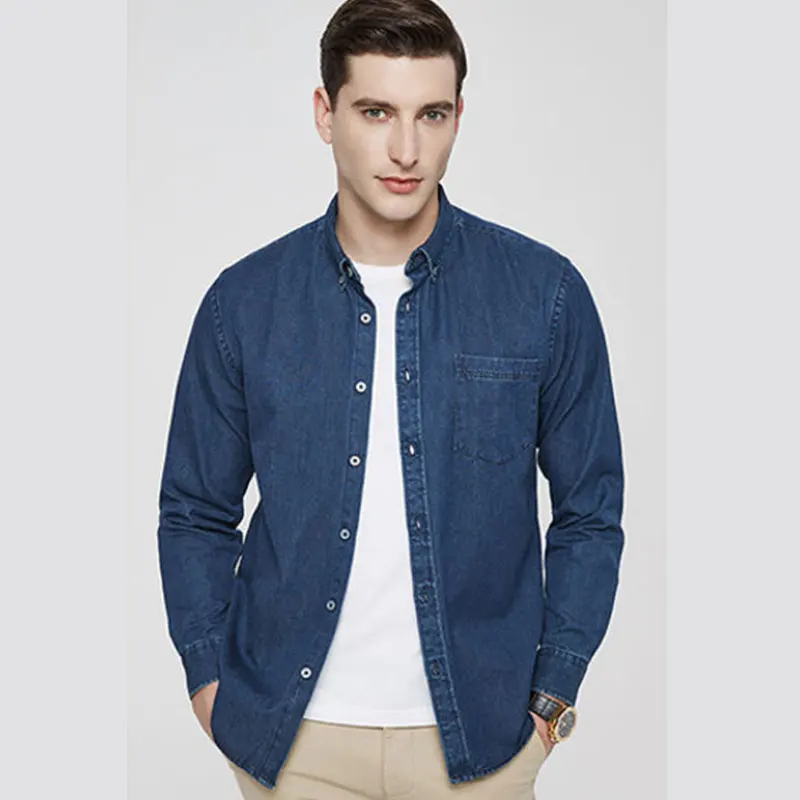 Chemise en denim à manches longues pour hommes, pur coton, manteau épais, social, mince, ample, décontracté, beau, tendance, automne, hiver,