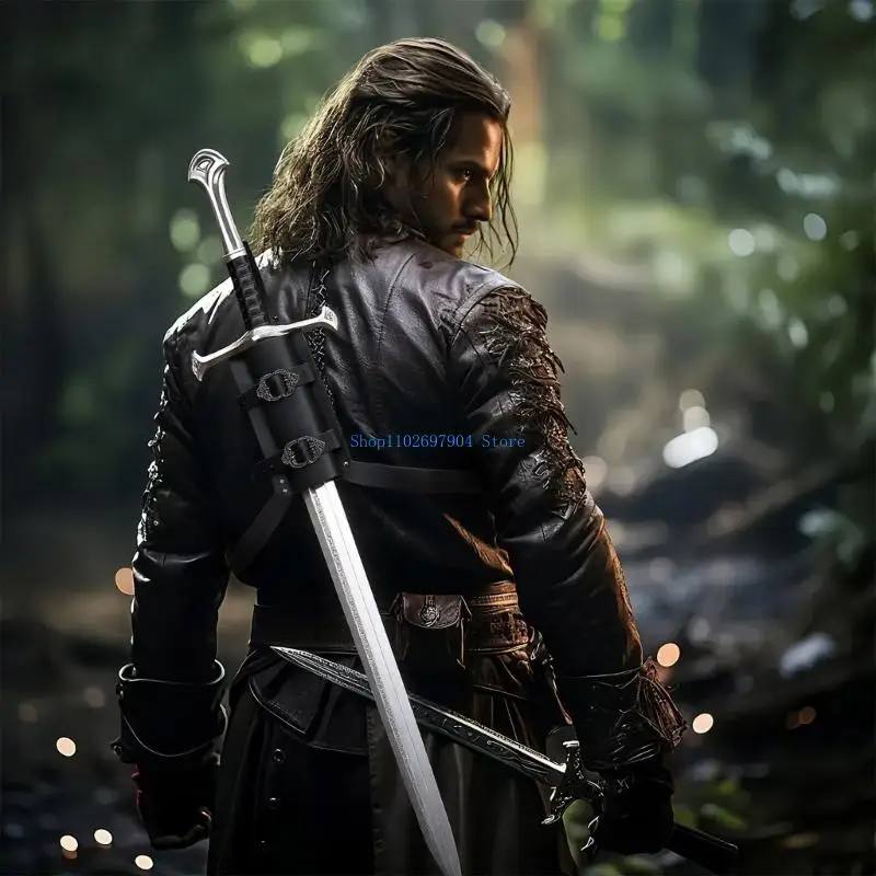 N7YF القرون الوسطى الجلود الظهر السيوف الكتف الضفادع قابل للتعديل الجلود غمد الحافظات عصر النهضة المحارب زي التبعي