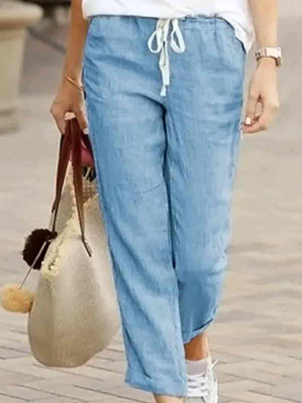 Pantalon Tube Long en lin ample pour femmes, décontracté, taille haute, jambe droite, asymétrique, rue, Collection automne