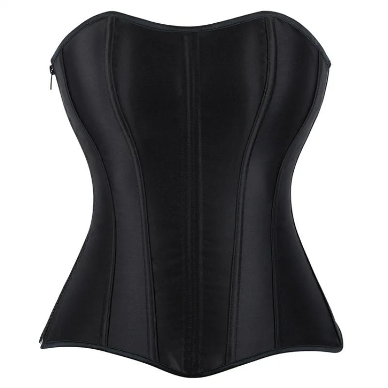 Corsets Bustiers for Women Overbust Corset Top Corselet Sexy Satin Lace up Zipper Corsetto Shaper Gothic Korsett Black