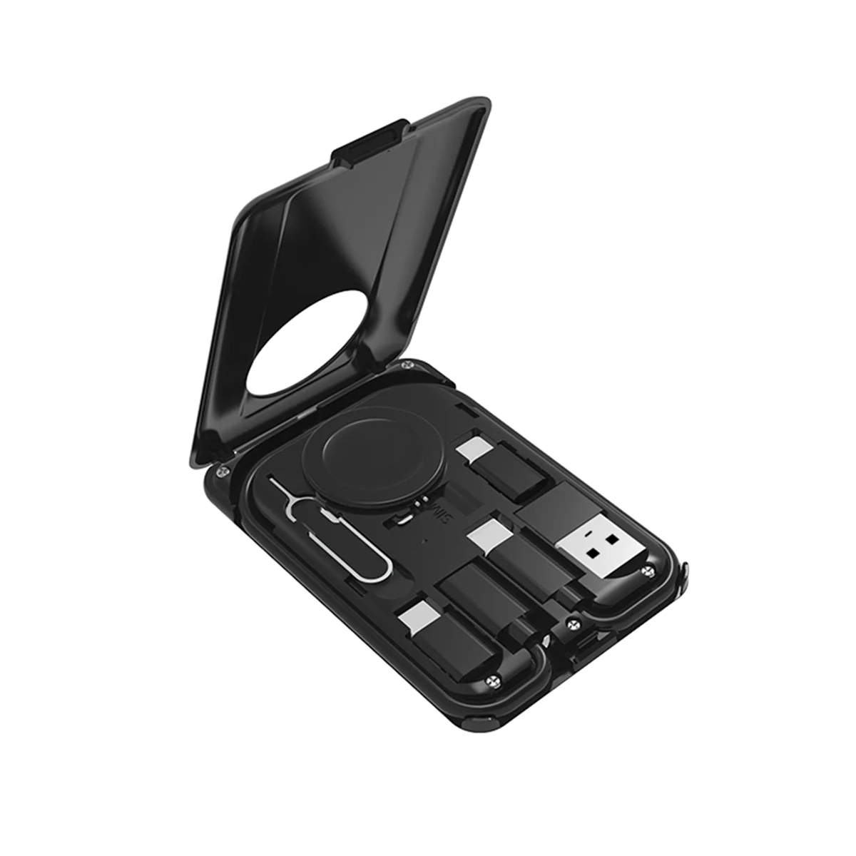 

ELBA_15W Wireless Charger Stand Multi Cable Needle Sim Card Storage Box for iPhone 15 14 13 12 Samsung Fast Charging Station