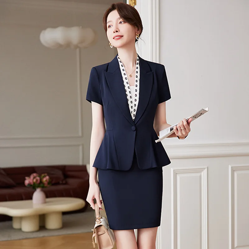 Short Sleeve Business Wear Women's Suits Fashion Summer Temperament Beautician New Jewelry Hotel Front Stage Work Wear Clothes