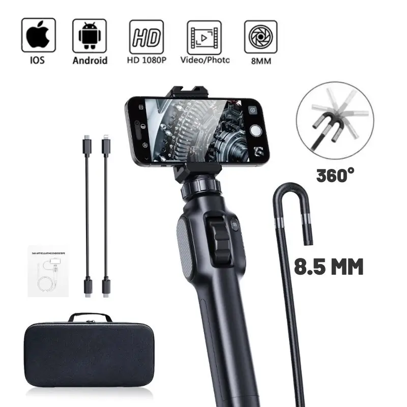 

Two-way Rotary Endoscope Articulation Industrial Endoscope 8.5mm Cars Inspection Camera With 8 LEDS For IOS Android