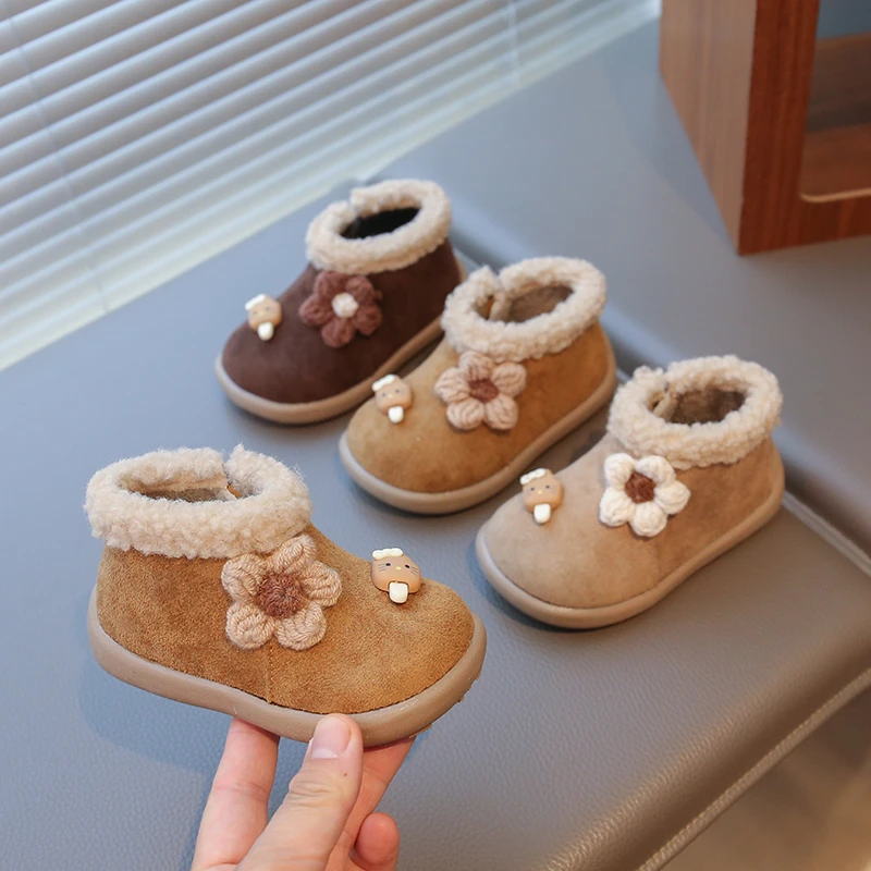 

Baby Snow Boots 2025 New Winter Warm Plush Cute Kids Ankle Boots Soft Sole Fashion Toddler Girls Boys Cotton Shoe 15-26