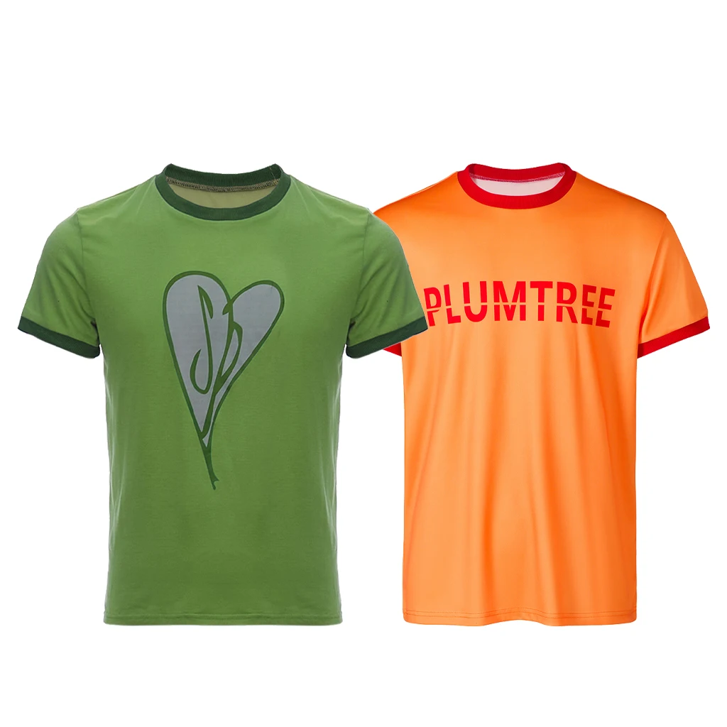 Scott Pilgrim-Disfraz de Cosplay con estampado de corazón verde, camiseta de Plumtree amarillo, pantalón corto informal de Halloween, camiseta de manga larga