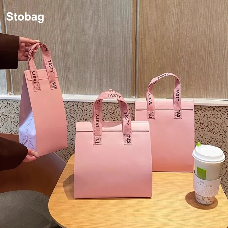 

StoBag 10pcs Non-woven Insulation Bags Tote Portable Fabric for Food Cake Drinks Package Keep Warm Cold Delivery Reusable Pouch