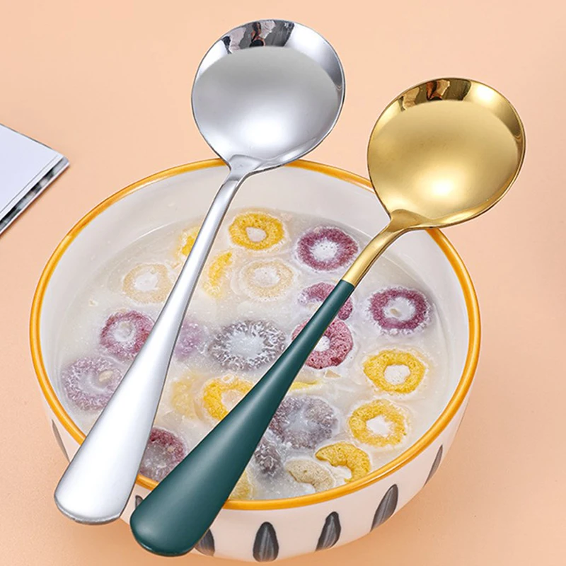 1 Pc Stainless Steel Korea Soup Spoons Home Kitchen Ladle Capacity Gold Silver Mirror Polished Flatware For Coffee Tableware