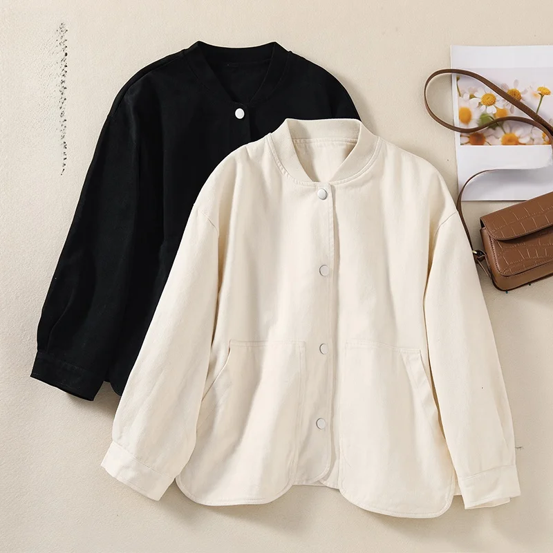 Abbigliamento da lavoro in cotone autunno inverno Jaet Colletto alla coreana con design a fiocco di neve da donna Top in puro colore con grandi kets Faionable