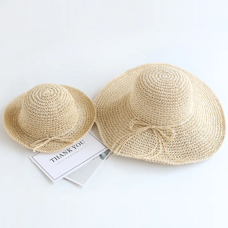 Summer New Parent-child Straw Hat Girl Casual Solid Foldable Big Brim Holiday Hats Baby Boy Beach Fisherman\'s Cap