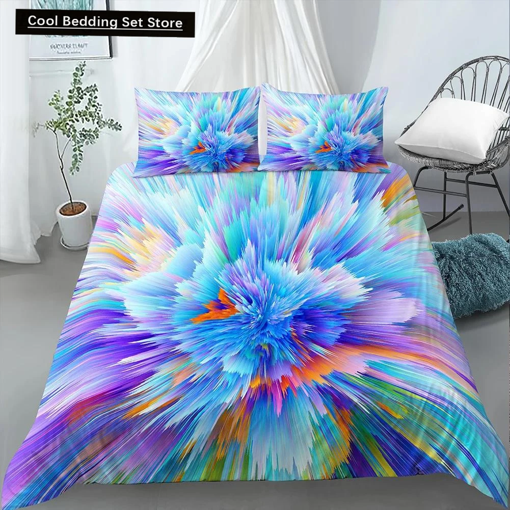 3D Tie Dye King Queen Duvet Cover Colorful Splash Ink Style Bedding Set for Kids Teens Adults Modern Art Polyester Quilt Cover