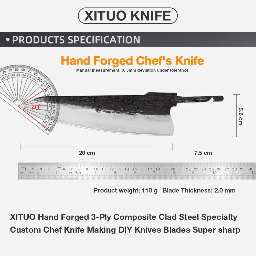 Triple-layer Composite Steel Japanese Chef Knife Blade Blank 9CR18 Core Sharp Kitchen Knife Handmade DIY Making Blade Blank