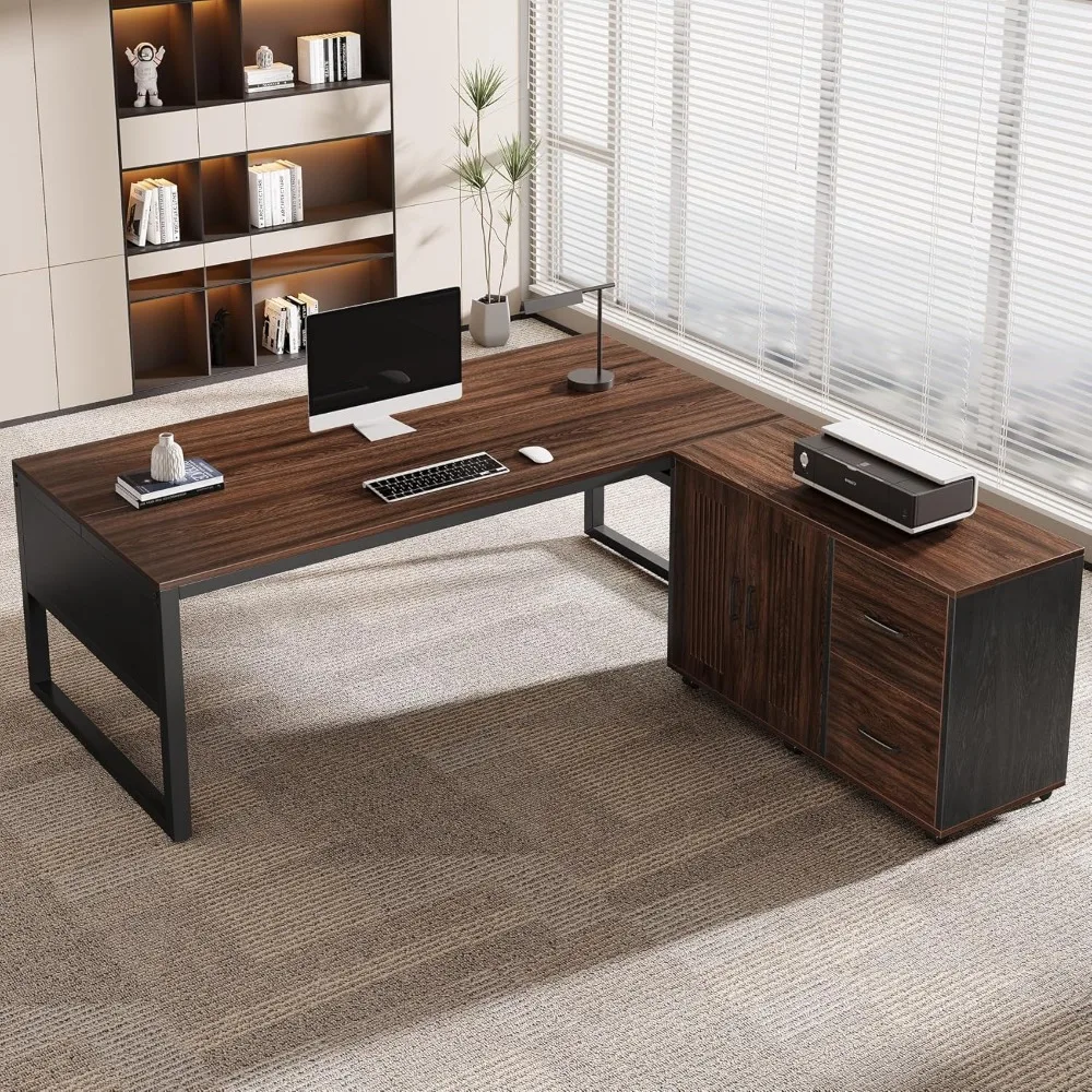 

Large Modern L-Shaped Office Desk with Storage Cabinet and Mobile File Drawer