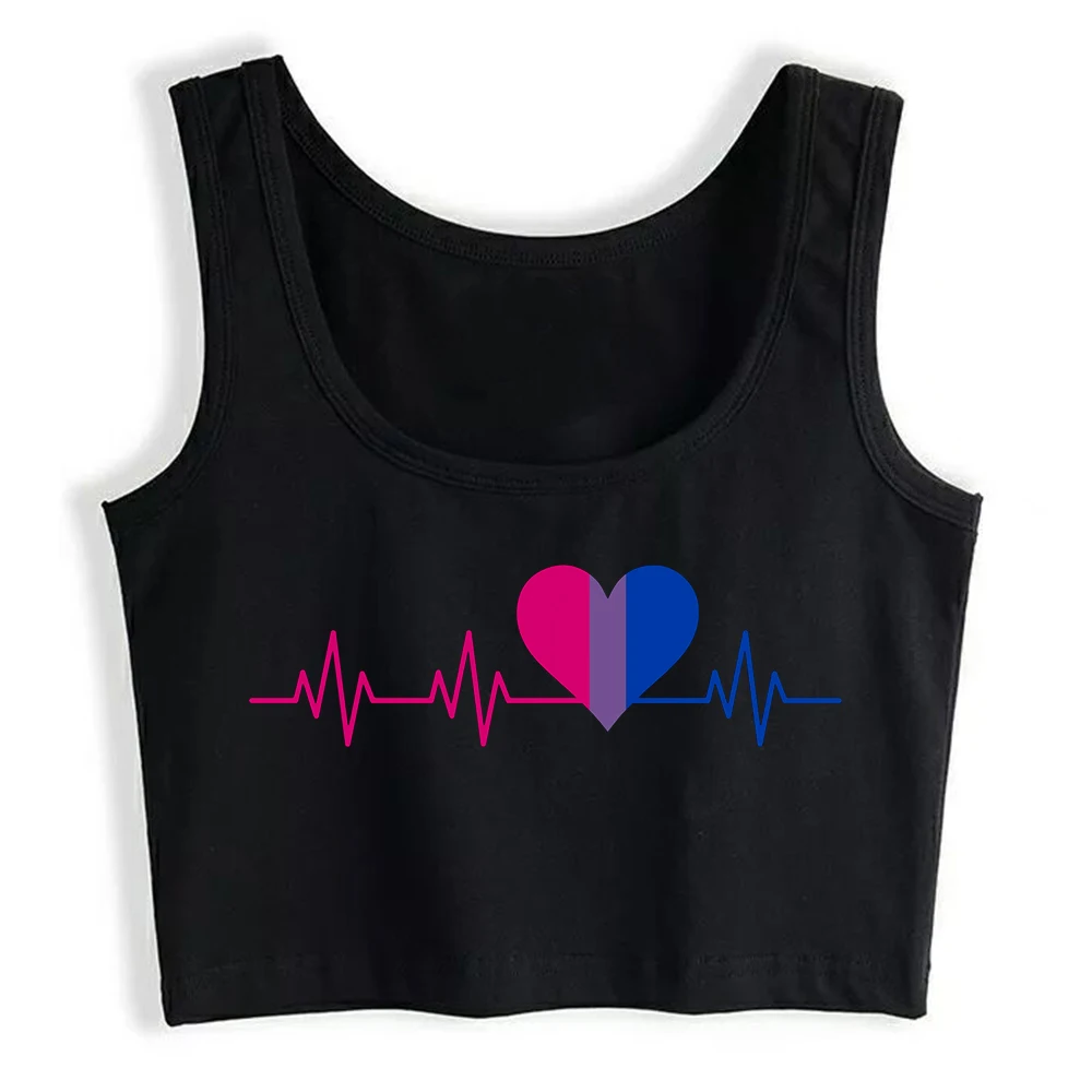 Bisexual Heartbeat Graphic Sexy Slim Fit Crop Top LGBTQ Pride Month Cotton Tank Top Street Sports Camisole