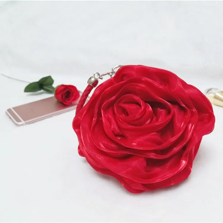 Purple Pink Red Ivory Gold Lovely Flower Rose Evening Bag Woman Clutch Handbag Bridal Wedding Dress Bags Party Mini Bag