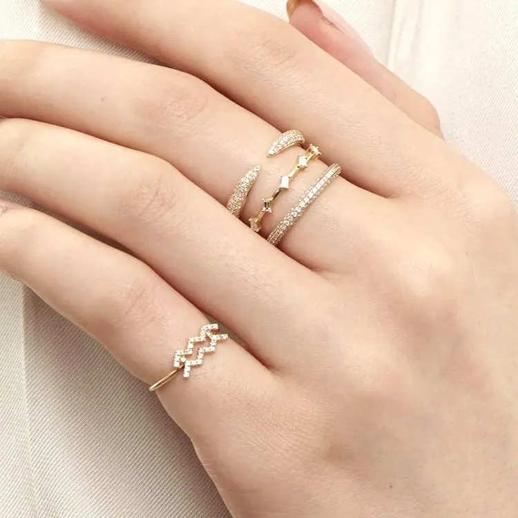 24 gold-plated silver Finger Rings For Women Open Crystal CZ Charm Rings Wedding Jewelry 2021 Trend Bague Femme Anillo A30