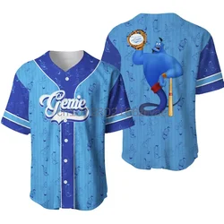 New Disney Genie Aladdin Baseball Jersey 3D Printing Casual Fashion Button Customized Baseball Suit Men's and Women's T-Shirt