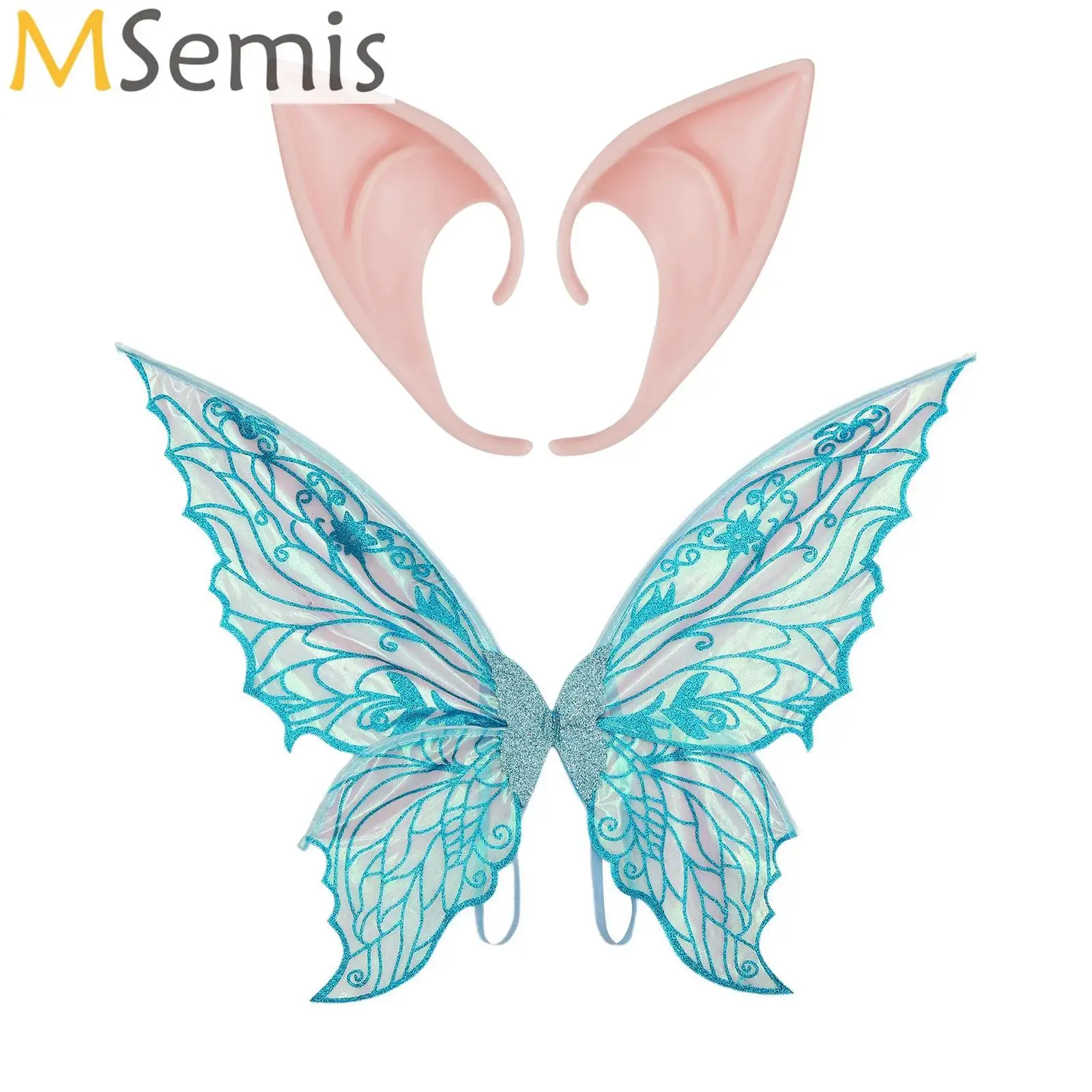 

Fairy Wings Cosplay Props Princess Makeup Costume Butterfly Wings+Elf Ears Fancy Stage Performance Party Accessories Kids Gifts