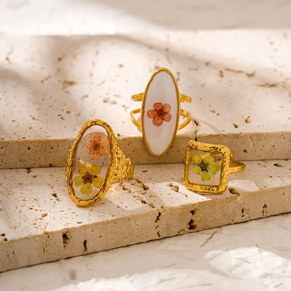 الفولاذ المقاوم للصدأ زهرة أبدية خاتم مجوهرات هندسية اكسسوارات الصيف حلقة شفافة تصميم الأقلية الكورية نمط حلقة مفتوحة #1