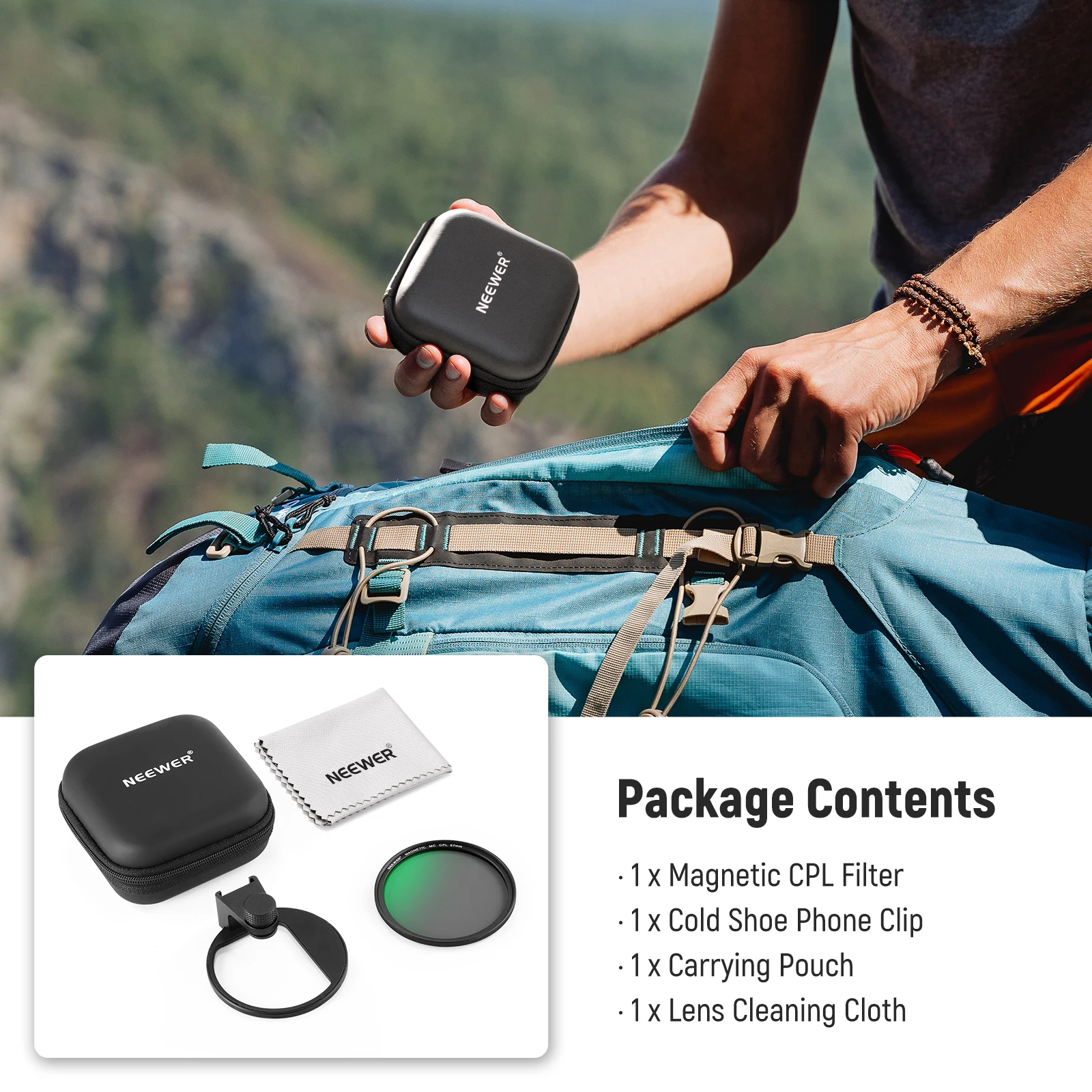 NEEWER 67 mm magnetischer CPL-Filter, kreisförmiger Polarisationsfilter mit Kaltschuh-Telefonobjektiv-Clip für iPhone, Samsung, Android-Handys – Detail 9