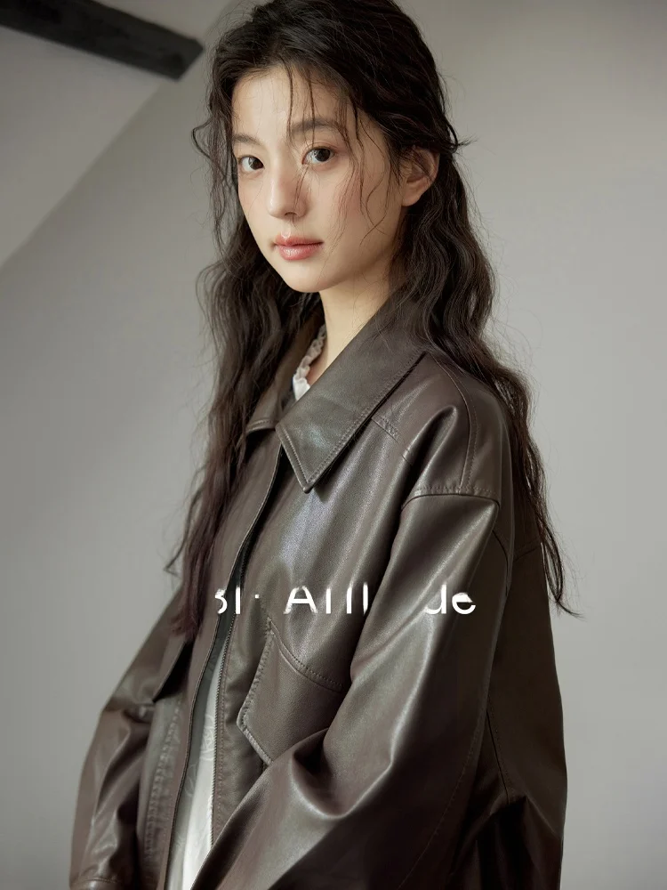 Retro Hazelnoot Bruin Moto Jaet Loose Fit Dames Lente Bovenkleding Winddicht Revers Jas Amy Wine House Pendelen Sle