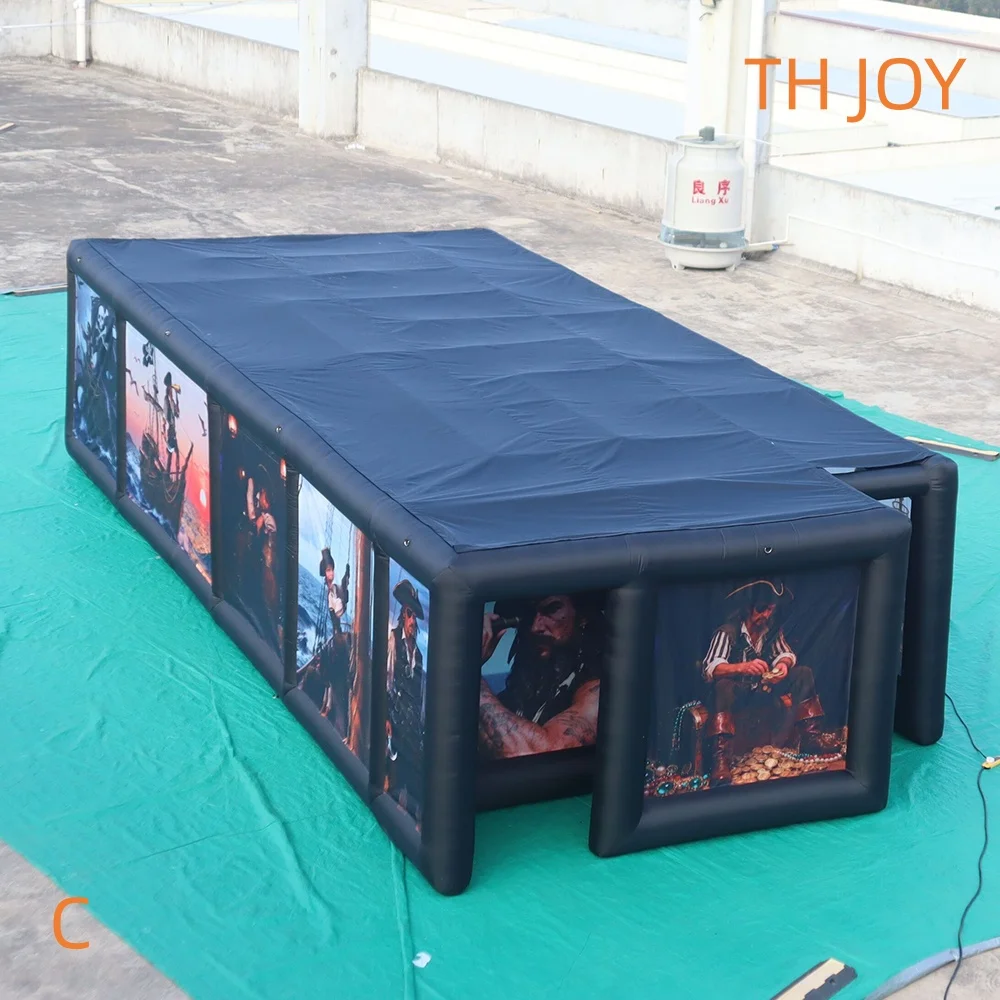 Casa embrujada de pirata inflable grande de 9x4m, laberinto de juegos de etiquetas láser inflables con impresión completa a la venta