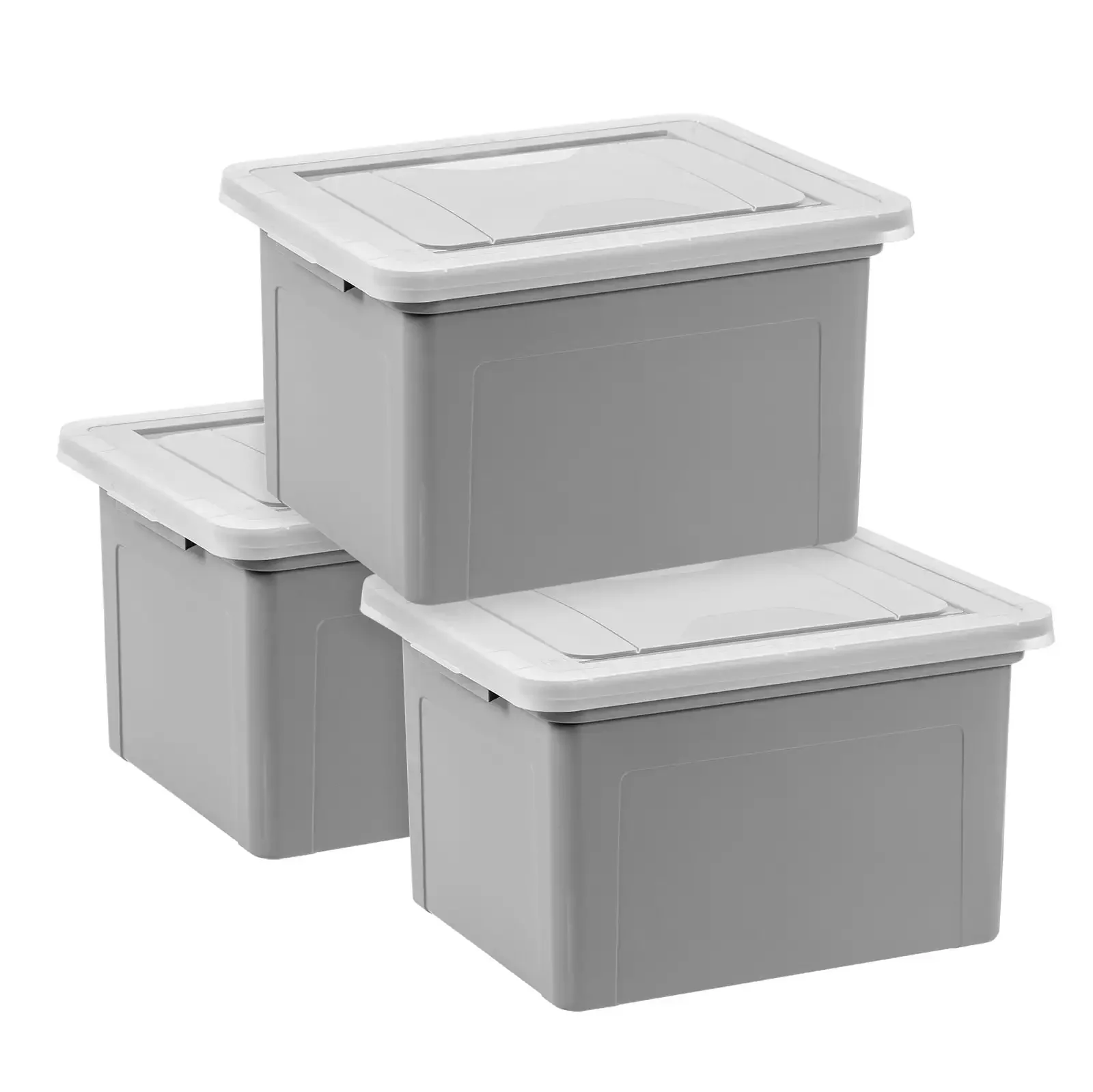 

USA, Plastic Storage Bins/File Boxes, Legal/Letter Size 18" L x 14.18 W x 10.87 H Gray Set of 3