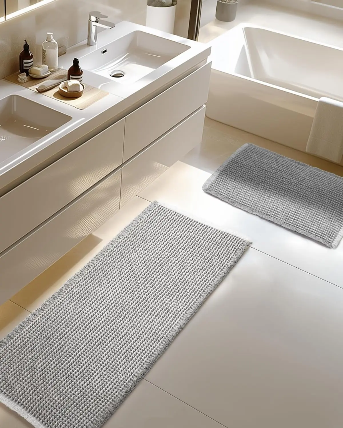 

Large Waffle Bath Mat Set, Non Slip Bathroom Mat Ultra Absorbent Bath Mats for Decor, Extra Soft Floor Bathroom Rugs Se