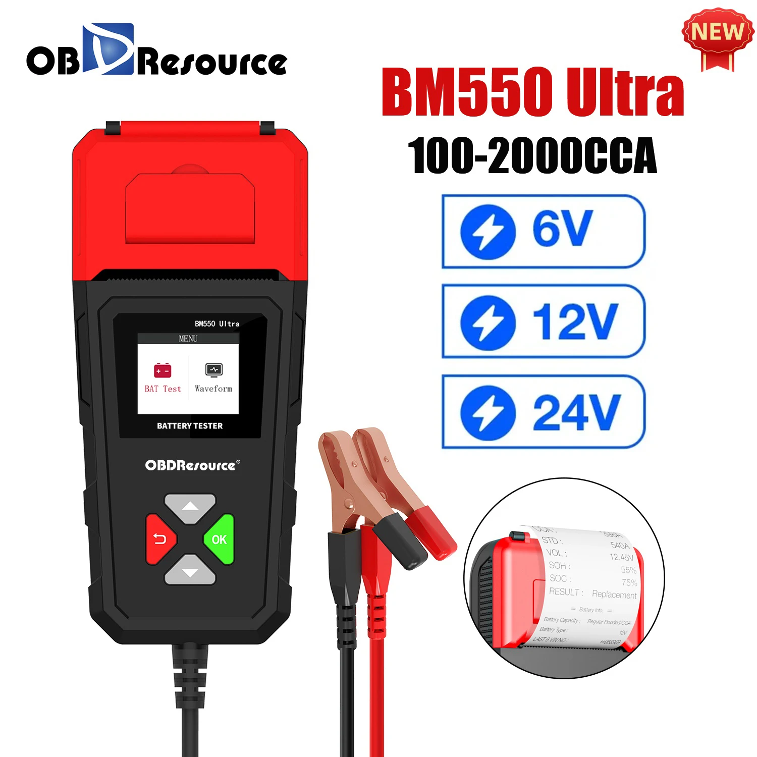 

6V 12V 24V Car Battery Analyzer with Printer Function BM550U 100-2000 CCA Auto Battery Tester Diagnostic Tool for Car Truck