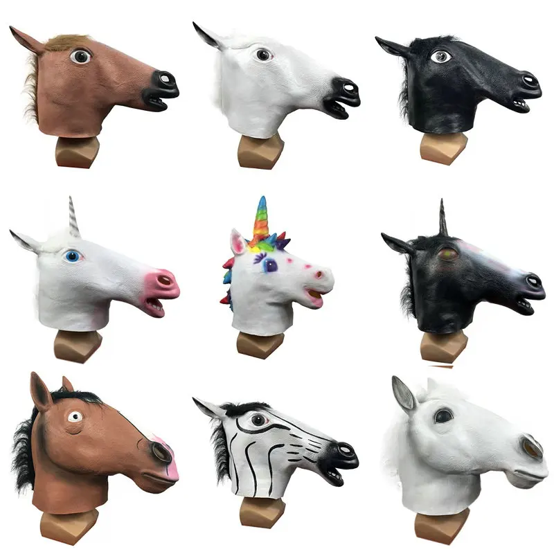馬のユニコーンマスク、ハロウィーンの動物の頭、コスプレパーティーアクセサリー