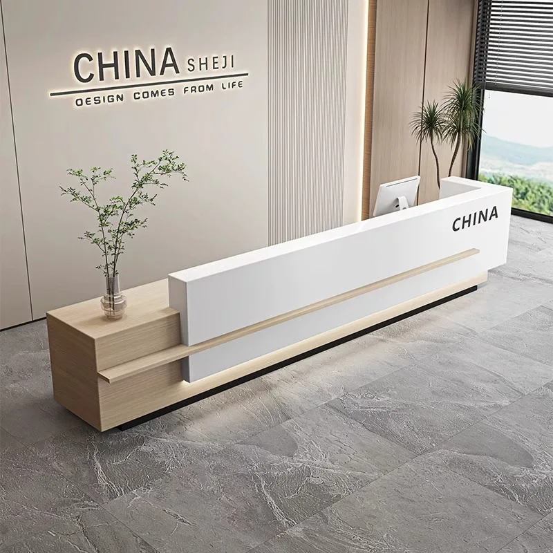 High-end hotel front desk company enterprise atmosphere front desk reception desk imitation marble paint cashier bar customizati