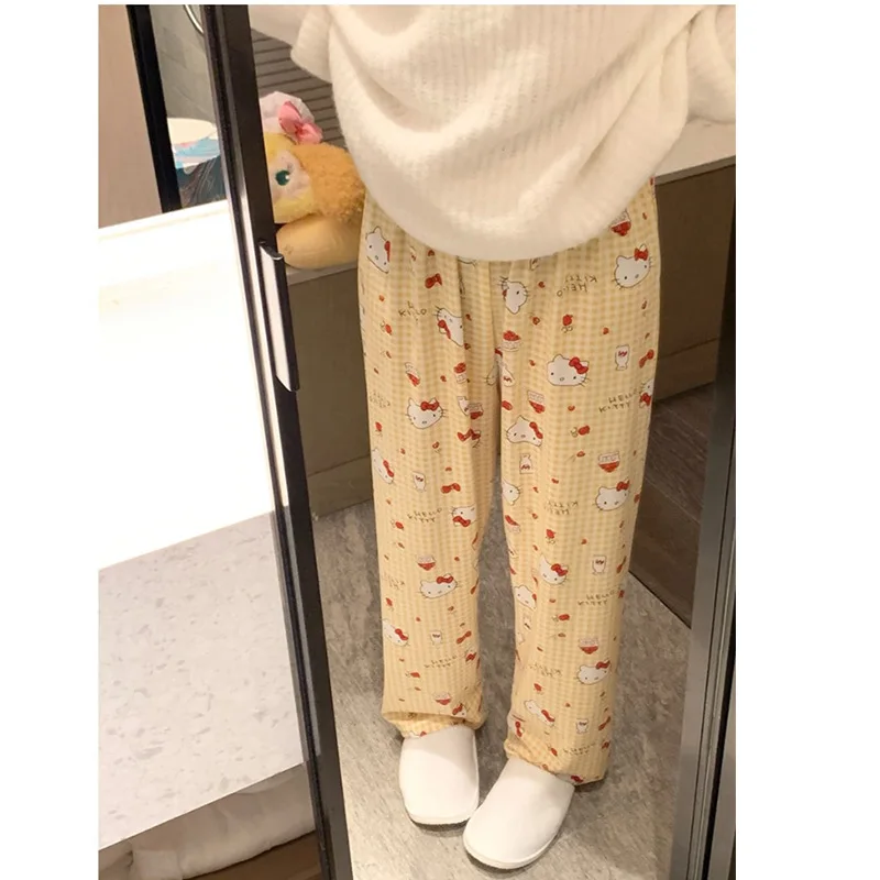 Sanrio New Hello Kitty Kuromi Cinnamoroll Pochacco Pajama Pants Anime Loose Spring Autumn Home Casual Air-conditioned Trousers