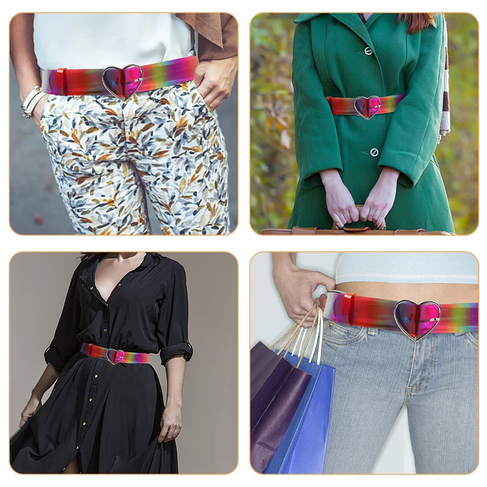 2 szt. Przezroczysty pasek do spodni z klamrą w kształcie serca, PVC, tęczowy, uroczy, w stylu punk, modny pasek do sukienek, damski pasek do spodni jeansowych i spódnic