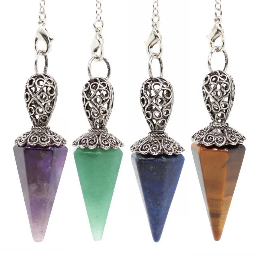 Healing Chakra Crystal Hexagon Stone Pendulums For Dowsing Divination Natural Gemstone Amethyst Reiki Crystals Pendant Pendulos