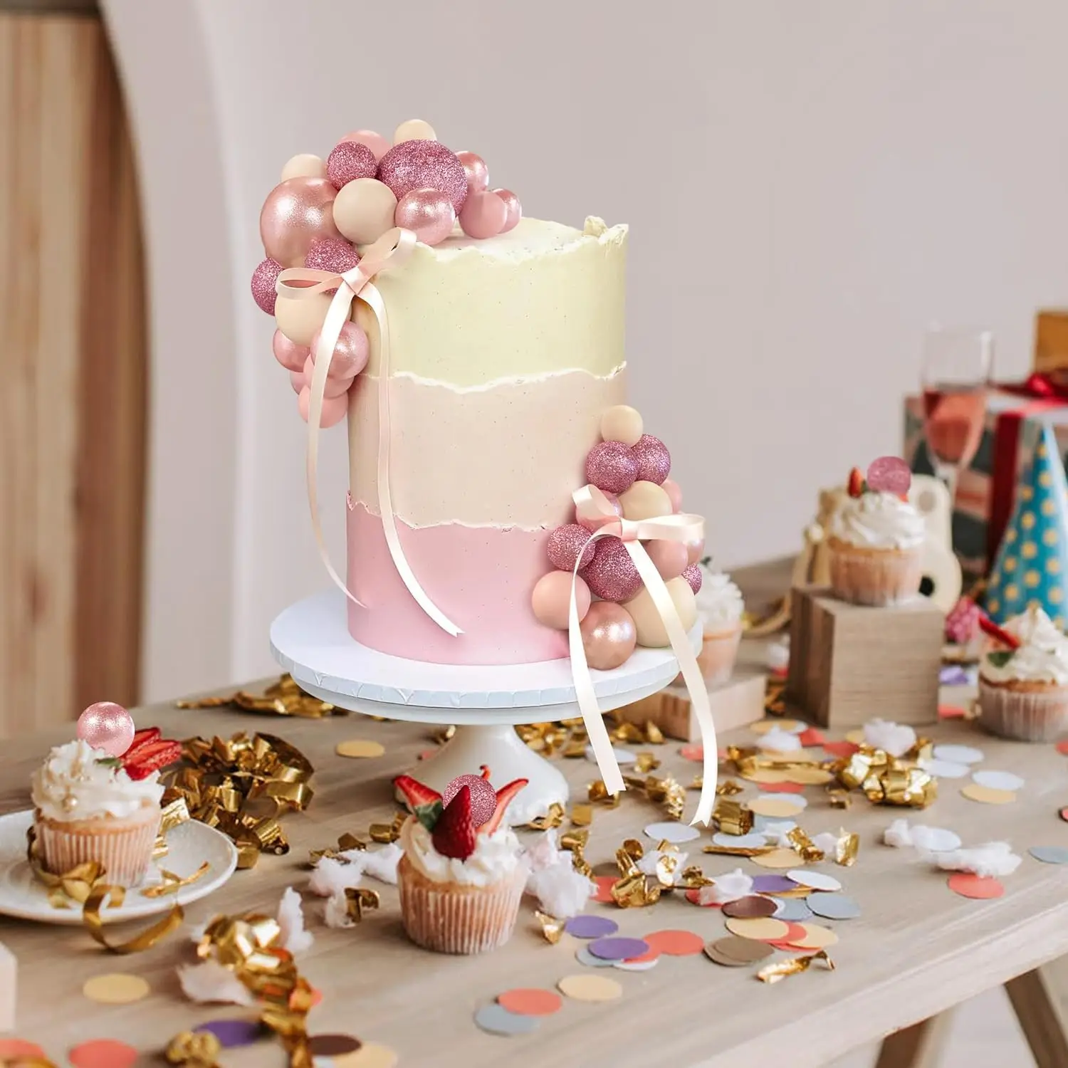 32 Stück Ball kuchen Picks bunte kugelförmige Kuchen deckel Perlen kugeln Cupcake Kuchen einsatz Topper für Geburtstags feier Hochzeits dekor – Detail 29