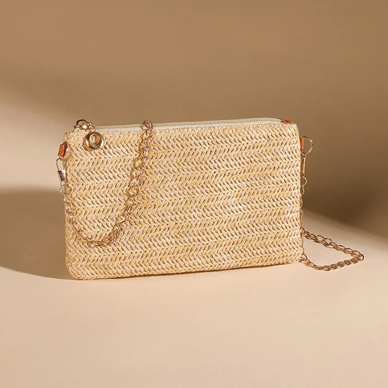 

Straw Woven Shoulder Crossbody Bag for Women Beach Wristlet Wallet Clutch Purses Fashionable Small Square Chain Bag Stylish