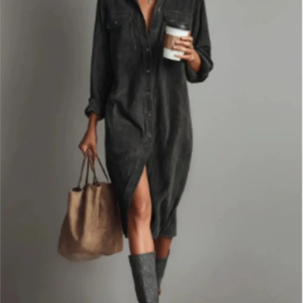 Cord Kleid Lange ärmeln Revers einreiher Hemd Frühling Sommer Neue Einfarbig Lose Lange Kleid Vestidos Para Mujer